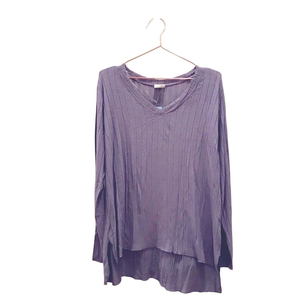 Mote denim Blue Oversized Long Sleeve Lettuce Hem Top new with tag large